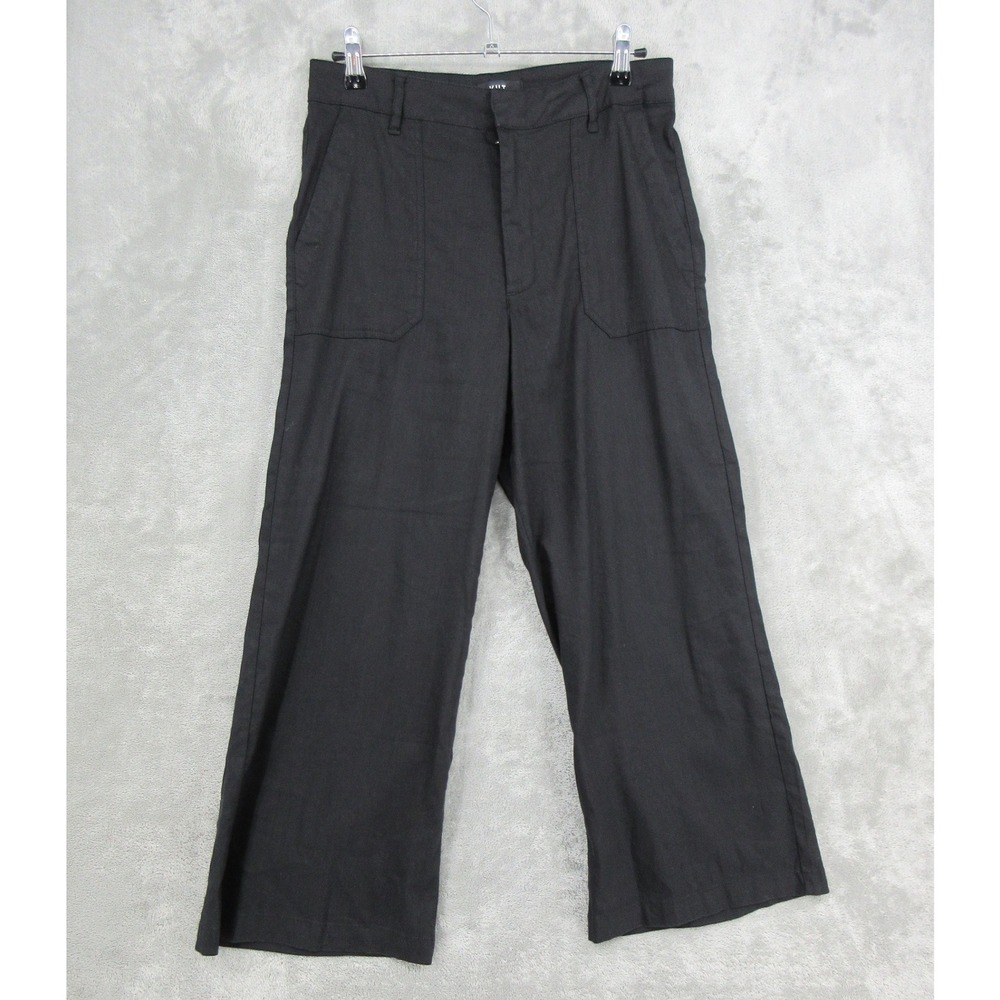 KUT from the Kloth Pants Womens Size 6 Linen Blend Wide Leg Minimalist Black